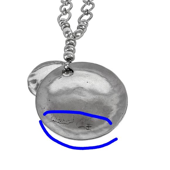 Chico's Pendant Necklace Silver Tone Modernist Double Medallion Discs Open Links - Picture 13 of 13